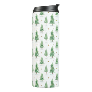 Watercolor Christmas Trees Seamless Pattern Thermal Tumbler
