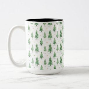 Watercolor Christmas Trees Seamless Pattern Two-Tone Coffee Mug