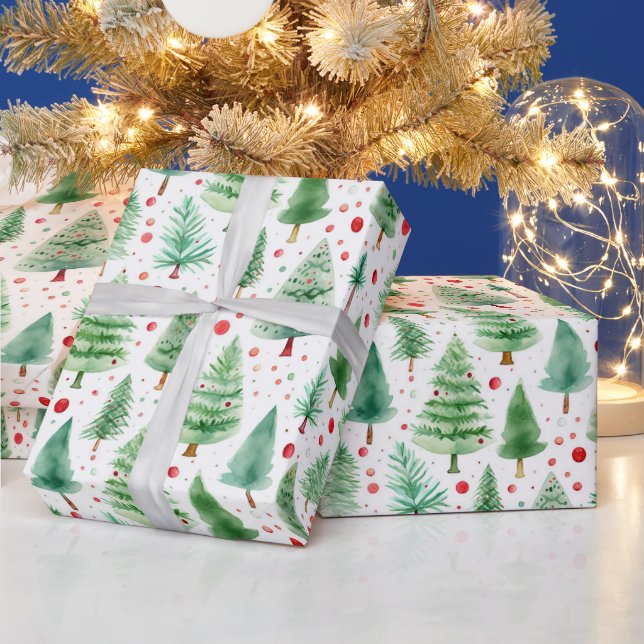 Watercolor Christmas Trees Wrapping Paper (Holidays)