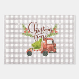 Watercolor Christmas Truck Wrapping Paper Set of 3