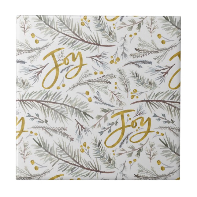 Watercolor Christmas Twigs  Ceramic Tile (Front)