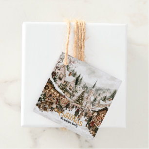 Watercolor Christmas Village Favour Tags