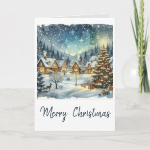 Watercolor Christmas Village Holiday Card