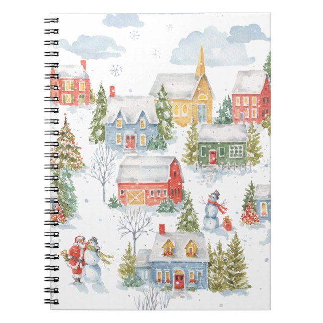 Watercolor Christmas Village Notebook (Front)