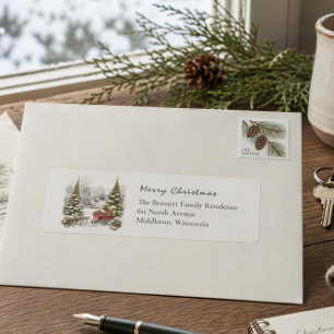 Watercolor Christmas Village Sleigh Scene Return Address Label