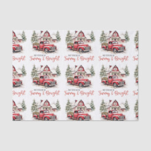 Watercolor Christmas Vintage Truck and Barn  Tissue Paper