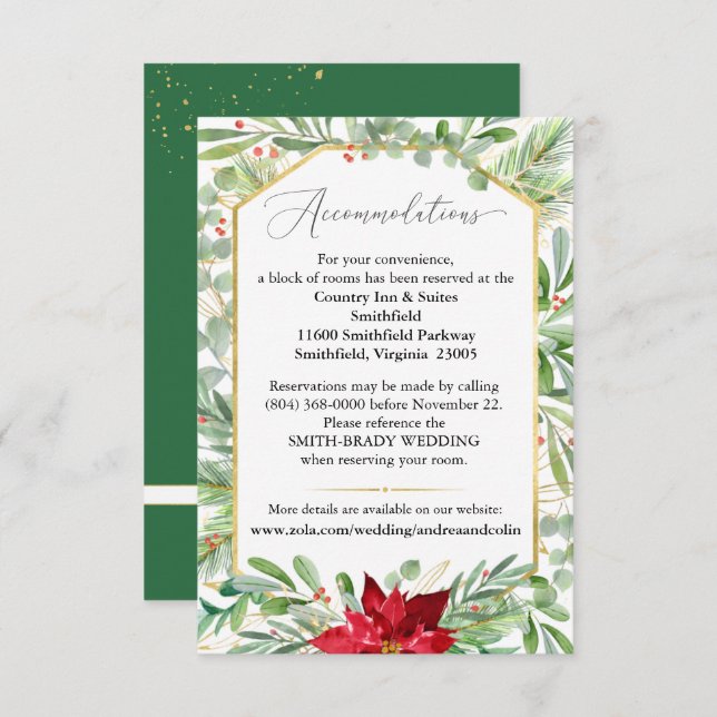 Watercolor Christmas Wedding Accommodations  Enclosure Card (Front/Back)
