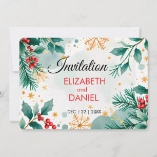 Watercolor Christmas Wedding Invitation with Holly