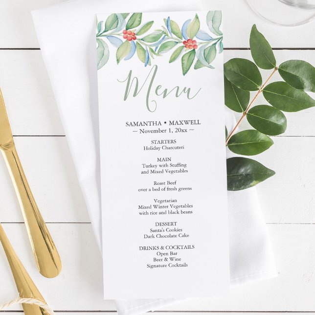 Watercolor Christmas Wedding Menus (Watercolor Christmas Wedding Menus)
