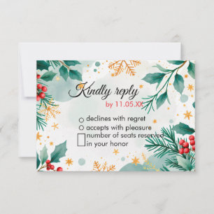 Watercolor Christmas Wedding RSVP Card – Holly