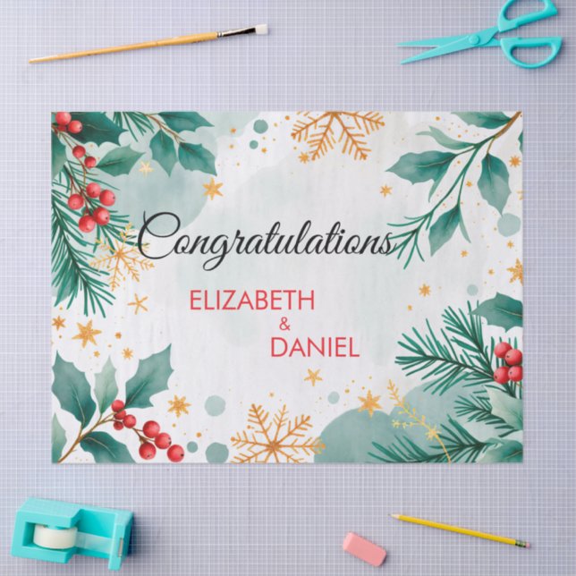 Watercolor Christmas Wedding Wrapping Paper  (Craft)