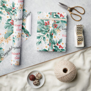 Watercolor Christmas Wedding Wrapping Paper 