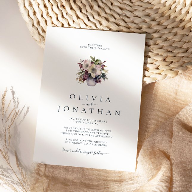 Watercolor Christmas Winter FLoral Wedding Invitation (Creator Uploaded)