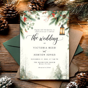 Watercolor Christmas Winter Wedding Invitation