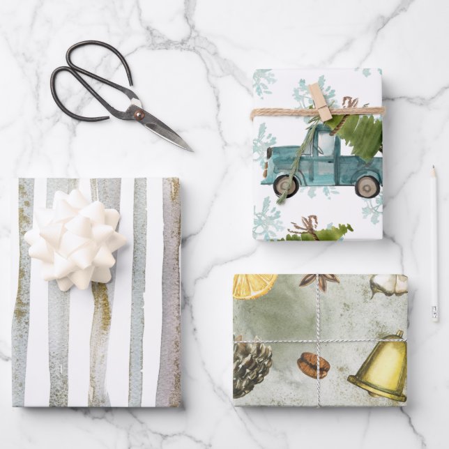 Watercolor Christmas. Wrapping Paper Sheet (Front)