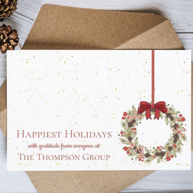 Watercolor Christmas Wreath Business Holiday Card (Creator Uploaded)