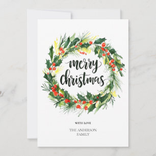 Watercolor Christmas Wreath Card   Elegant Greener