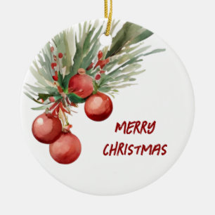 Watercolor Christmas Wreath Ceramic Ornament