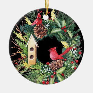Watercolor Christmas Wreath Ceramic Ornament