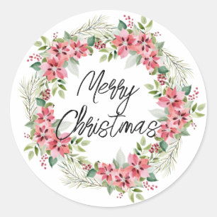 Watercolor christmas wreath classic round sticker