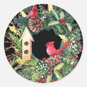Watercolor Christmas Wreath Classic Round Sticker