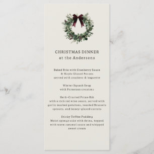 Watercolor Christmas Wreath Festive Dinner Menu