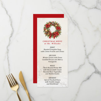 Watercolor Christmas Wreath Festive Dinner Menu