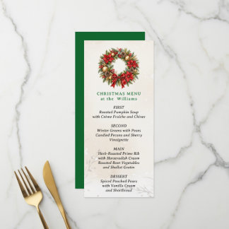 Watercolor Christmas Wreath Festive Dinner Menu