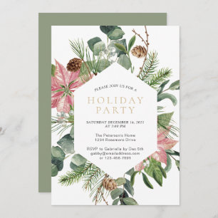 Watercolor Christmas Wreath Gold Holiday Party Invitation