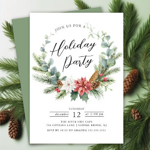 Watercolor Christmas Wreath Holiday Party Invitation