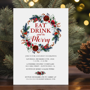 Watercolor Christmas Wreath Holiday Party Invitation