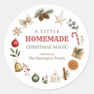 Watercolor Christmas Wreath Homemade Family Baking Classic Round Sticker