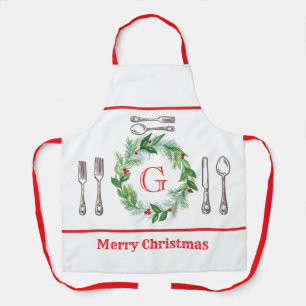 Watercolor Christmas Wreath MONOGRAM Unisex Apron