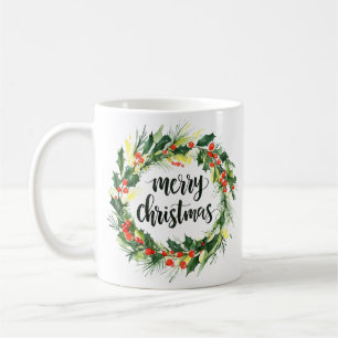 Watercolor Christmas Wreath Mug – Merry Christmas 