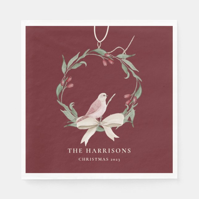 Watercolor Christmas Wreath Personalised Napkin (Front)