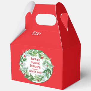 Watercolor Christmas Wreath Santa North Pole  Favour Box