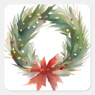 Watercolor Christmas Wreath  Square Sticker