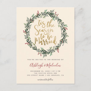 Watercolor Christmas Wreath Tis The Season Wedding Holiday Postcard