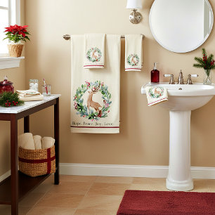 Watercolor Christmas wreath with deer custom  Bath Towel Set