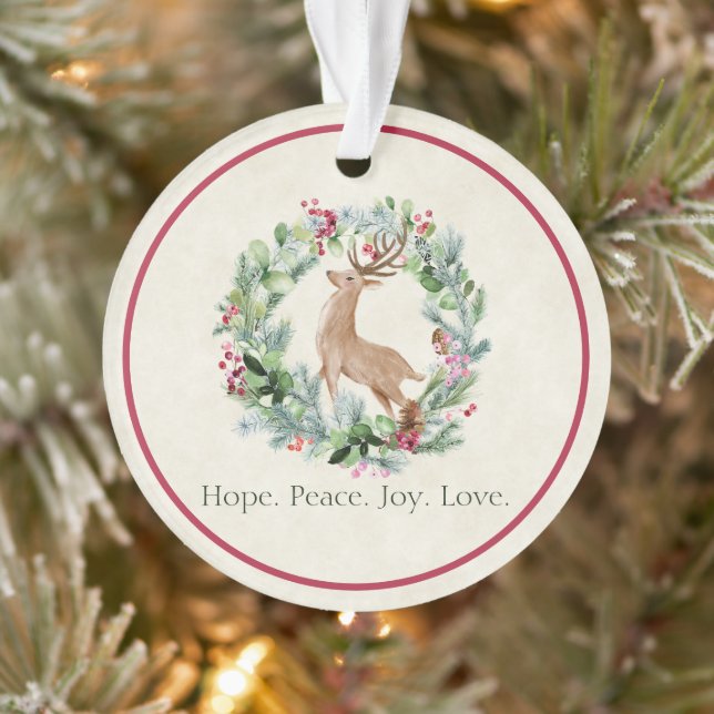 Watercolor Christmas wreath with deer custom  Ornament (Tree)