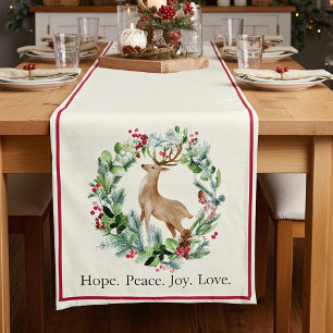 Watercolor Christmas wreath with deer custom  Short Table Runner