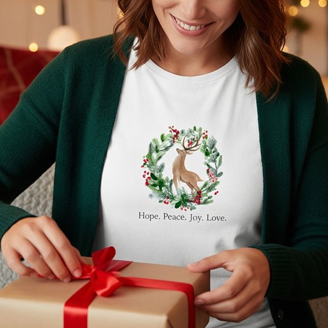 Watercolor Christmas wreath with deer custom  T-Shirt (Creator Uploaded)
