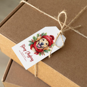 Watercolor Christmas Yellow Labrador Dog Gift Tags