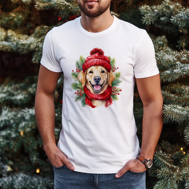 Watercolor Christmas Yellow Labrador Dog  T-Shirt (Creator Uploaded)