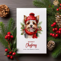 Watercolor Christmas Yorkie Dog