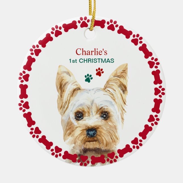 Watercolor Christmas Yorkie Personalised Ornament (Front)