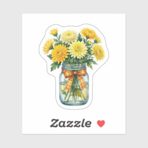Watercolor Chrysanthemum Mason Jar Yellow Floral S