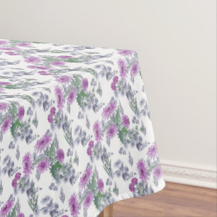 Watercolor chrysanthemum pink small flowers green tablecloth