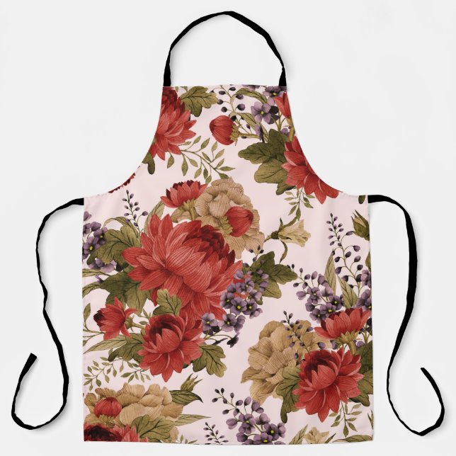 Watercolor Chrysanthemum Roses: Floral Seamless Apron (Front)