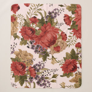 Watercolor Chrysanthemum Roses: Floral Seamless Sherpa Blanket